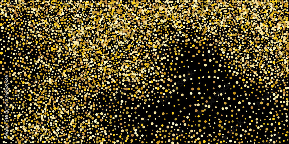 Golden point confetti on a black background. Luxury festive background. Decorative element. Element of design. Vector illustration, EPS 10.