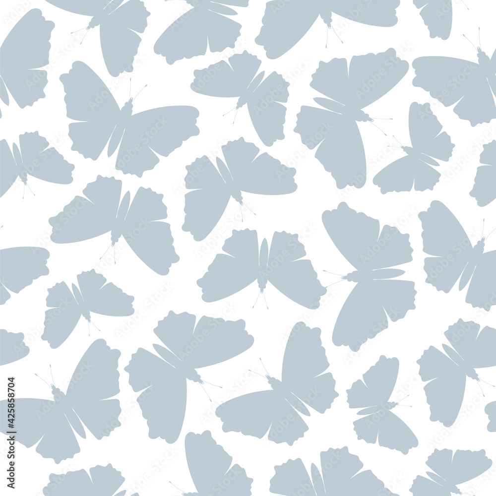 Blue butterfly silhouette on white background. Seamless pattern Blue butterfly silhouette on white background. Seamless pattern