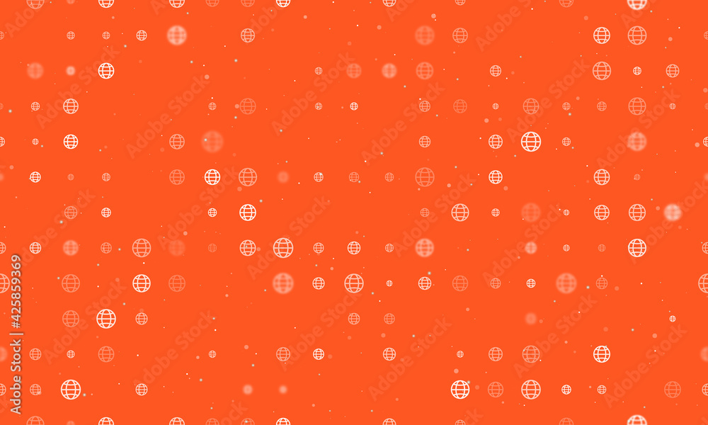 Seamless background pattern of evenly spaced white web symbols of different sizes and opacity. Vector illustration on deep orange background with stars Seamless background pattern of evenly spaced white web symbols of different sizes and opacity. Vector illustration on deep orange background with stars