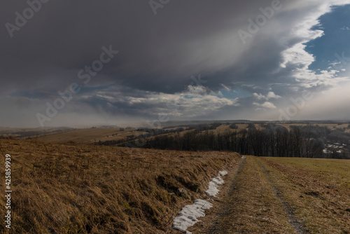 View from Spicak hill with crucifix in Krusne mountains in north Bohemia