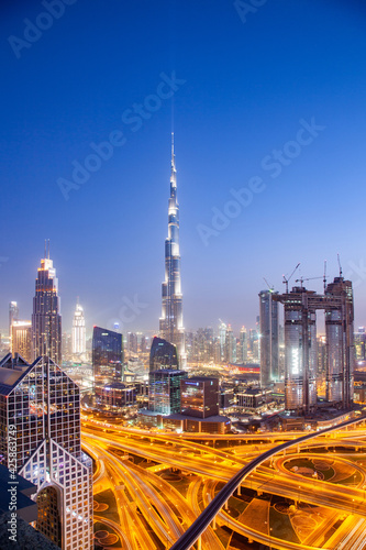 DUBAI  UAE - FEBRUARY 2018  Dubai skyline with Burj Khalifa