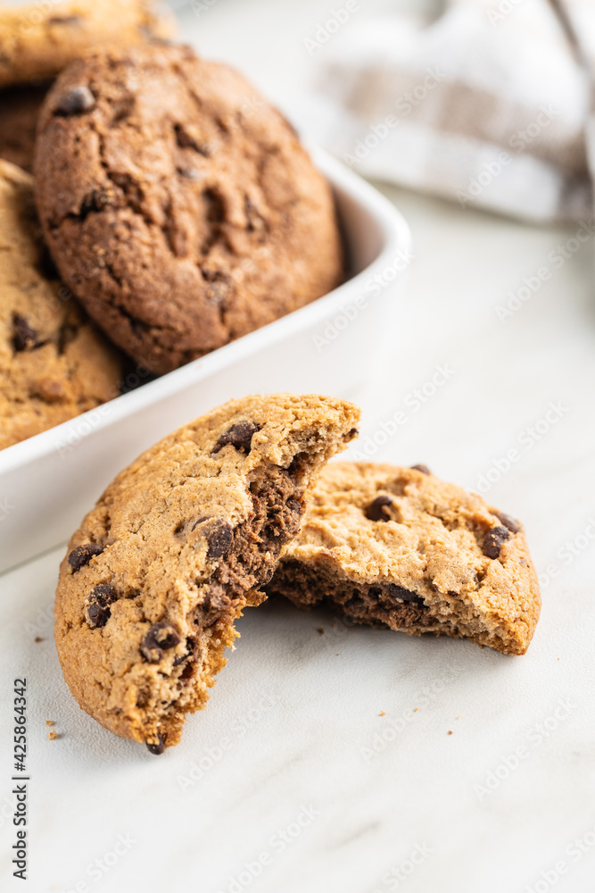 Tasty biscuits with chocolate. Sweet chocolate cookies Tasty biscuits with chocolate. Sweet chocolate cookies