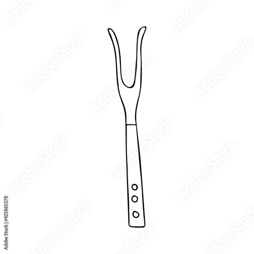 Hand drawn barbecue fork icon in vector. Doodle barbecue fork illustration in vector. Doodle fork icon in vector.
