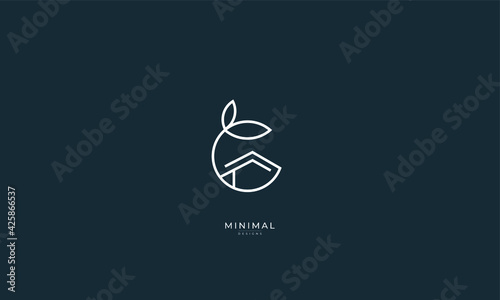 A line art icon logo of a house/home with a leaf circle