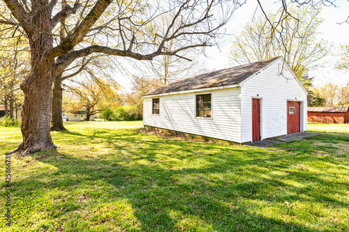 Country Shed Oak Tree Red Door