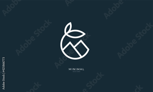 A line art icon logo of a leaf in a circle with mountains 