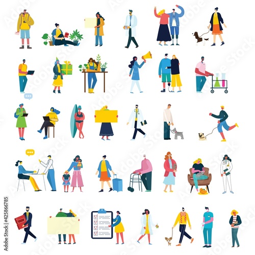 Set of people, men and women with different signs. Vector graphic objects for collages and illustrations.