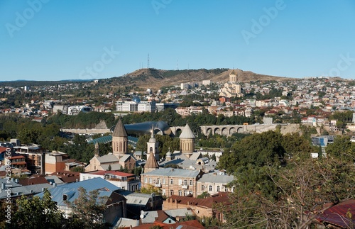 Panoramic Top View Of Tbilisi. Georgia. Famous Landmarks. Sunny day © glazunoff