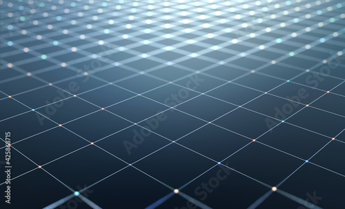 Field of squares  grid background  global network. 3D illustration with shallow depth of field