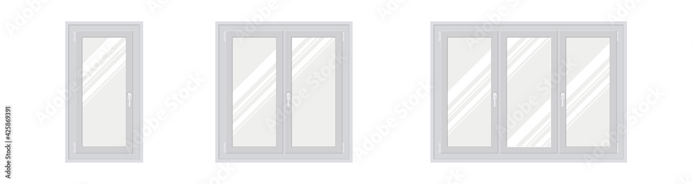 Windows with white frames set vector illustration. Various types ...