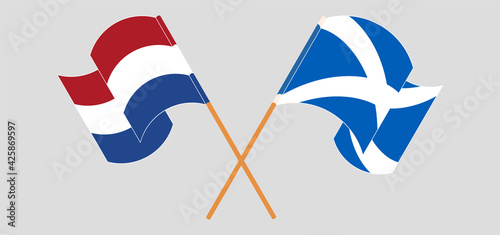 Crossed and waving flags of the Netherlands and Scotland