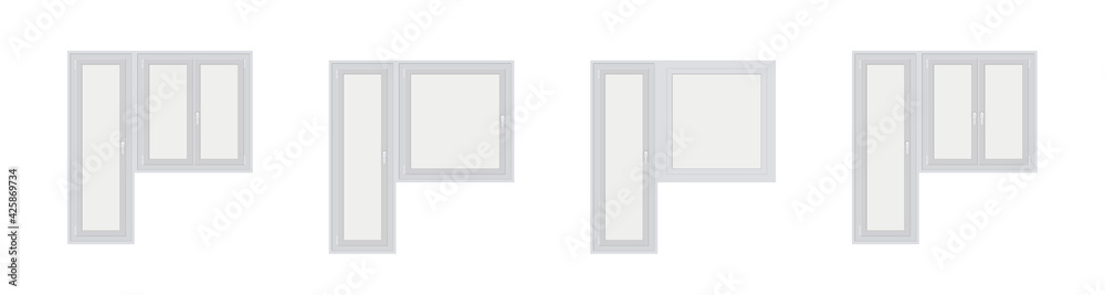 Windows with white frames set vector illustration. Various types ...