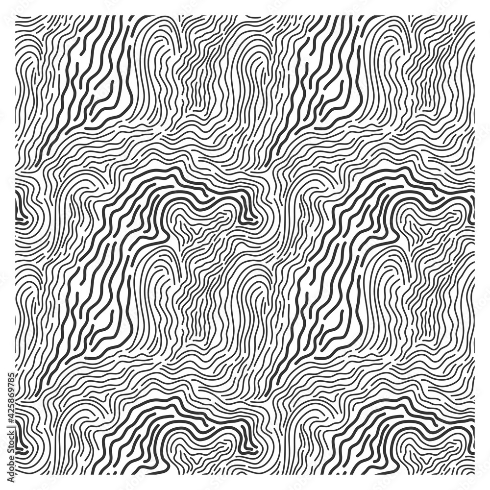 Seamless pattern with black squiggly waves. Design for backdrops and colouring book with sea, rivers or water texture. Repeating texture. Print for the cover of the book, postcards.