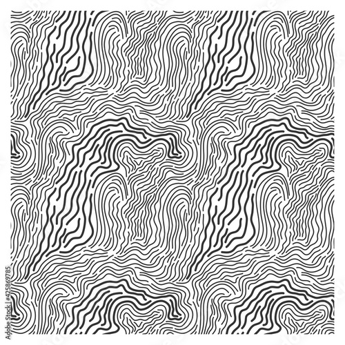 Seamless pattern with black squiggly waves. Design for backdrops and colouring book with sea, rivers or water texture. Repeating texture. Print for the cover of the book, postcards.