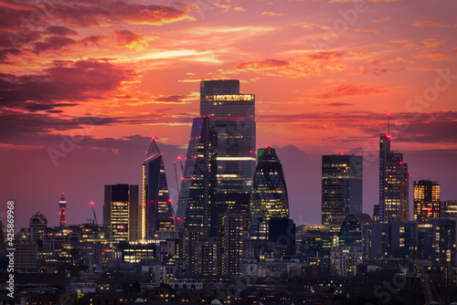 Photography The modern skyline of the financial district City of London, United Kingdom, dur