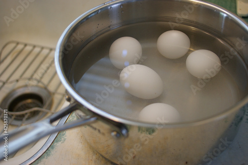 Eggs in pot ready to be cooked