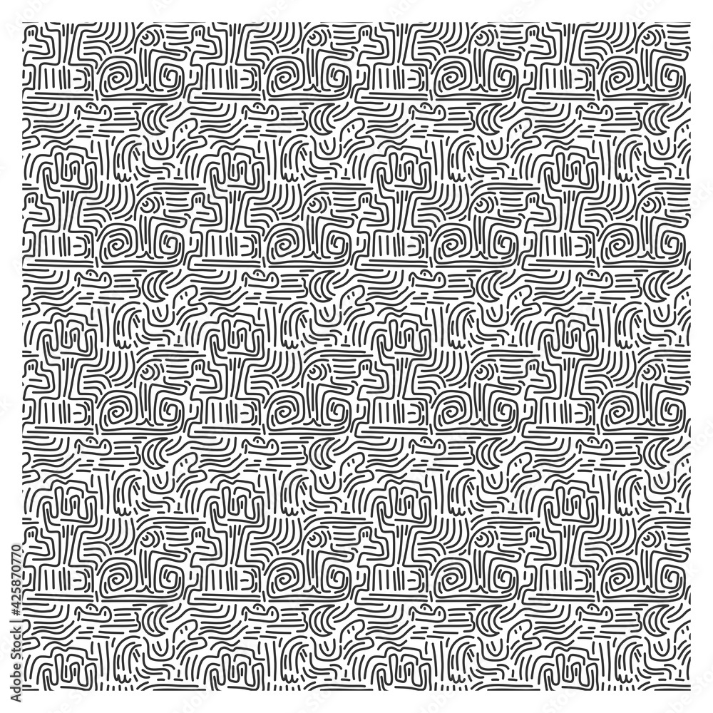 Seamless pattern drawn by a line of doodles.