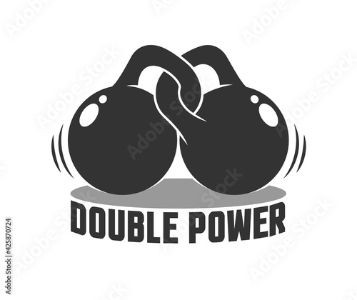 Gym logo with two kettlebells. Vector retro illustration.