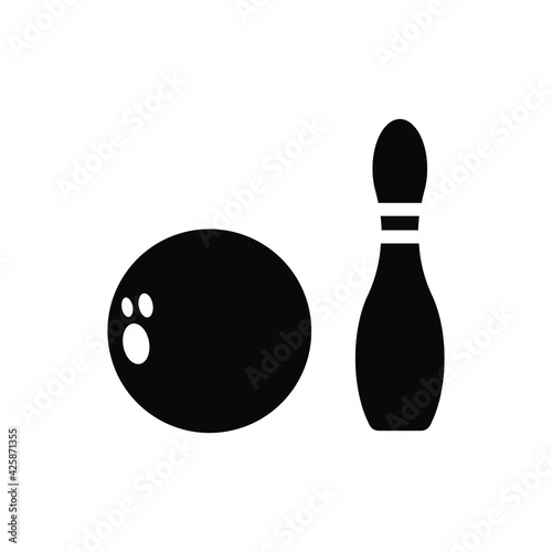 Bowling ball and pins icon. Skittles leisure game black silhouette symbol. Vector illustration.