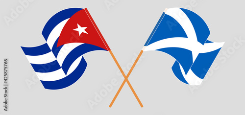 Crossed and waving flags of Cuba and Scotland