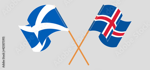 Crossed and waving flags of Scotland and Iceland