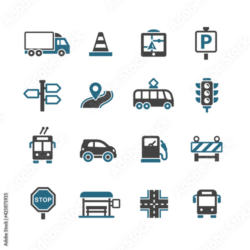 Transportation in city icons set