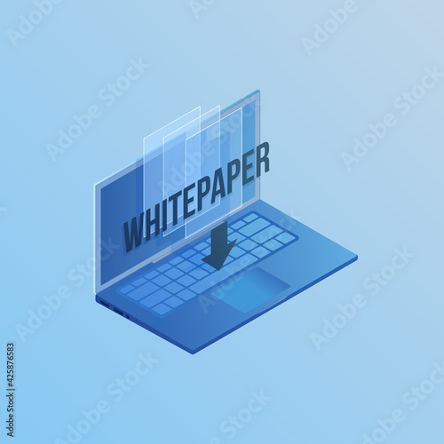 laptop, arrow and white paper