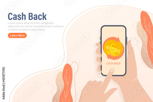 Flat icon with cash back people for concept design. Cash back concept in flat style. Vector illustration.