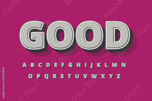 Modern 3D font and alphabet for poster. ticker vector