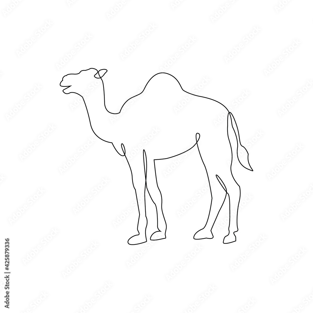 Minimalistic One Line Camel Icon. Line drawing animal tattoo. Arabic Camel  one line hand drawing continuous art print, Vector Illustration. Free  single line drawing of camel Stock Vector | Adobe Stock