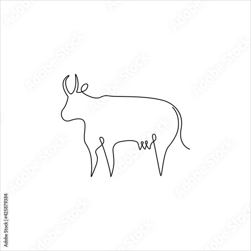 Minimalistic One Line Animals Icon. Line drawing Cow tattoo. Farm animals one line hand drawing continuous art print  Vector Illustration. Free single line drawing of cow