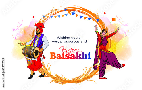 Happy Baisakhi. Vaisakhi festival background and typography