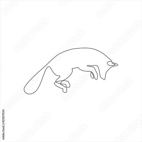 Minimalistic One Line Fox Icon. Line drawing animal tattoo. The fox is jumping one line hand drawing continuous art print, Vector Illustration. Free single line drawing of fox
