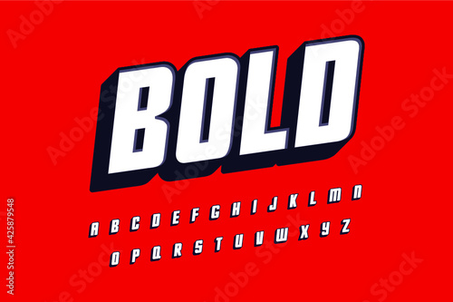 Modern 3D font and alphabet for poster. ticker vector