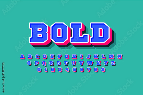 Modern 3D font and alphabet for poster. ticker vector