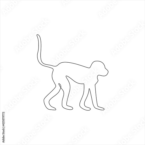 Minimalistic One Line marmoset monkey icon. Marmoset monkey one line hand drawing continuous art  Vector Illustration. Free single line drawing of monkey of marmoset.Line drawing animal tattoo.