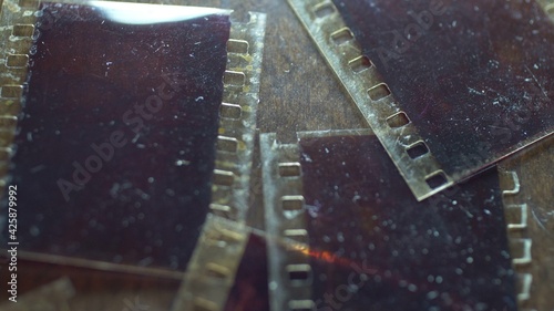 Close up of old vintage slide films shallow depth of field
