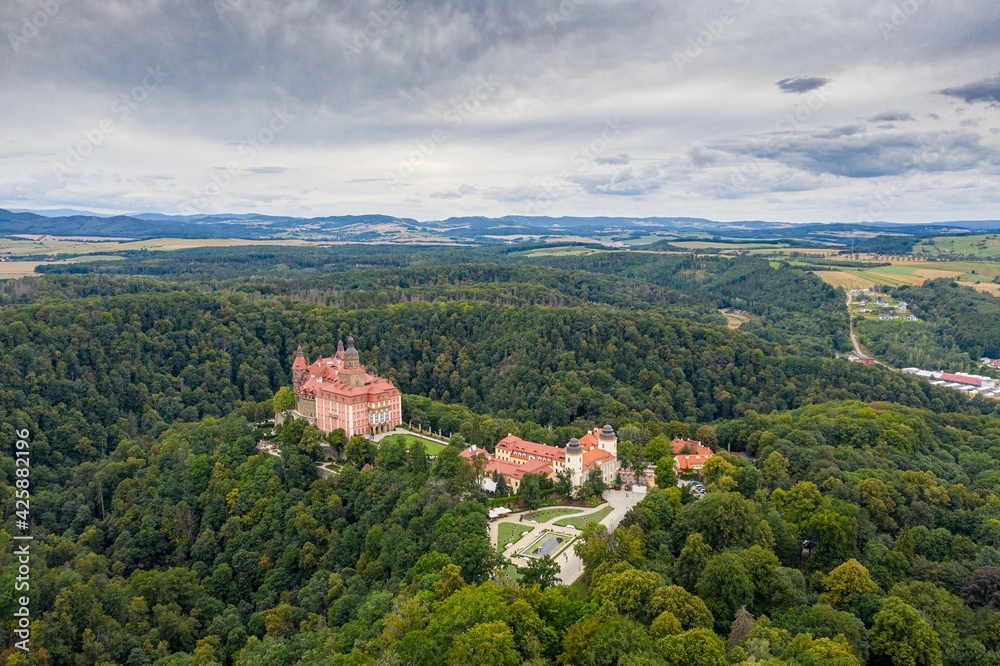 Aerial view of Ksiaz castle near Walbrzych, Silesia, Poland