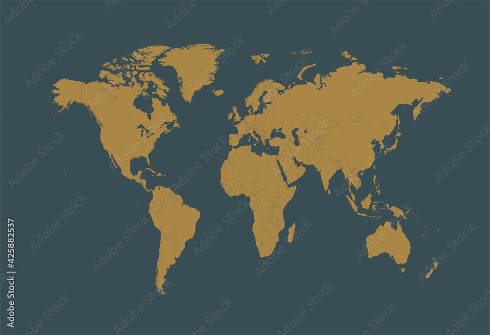 World map gold with borders, vector illustration World map gold with borders, vector illustration