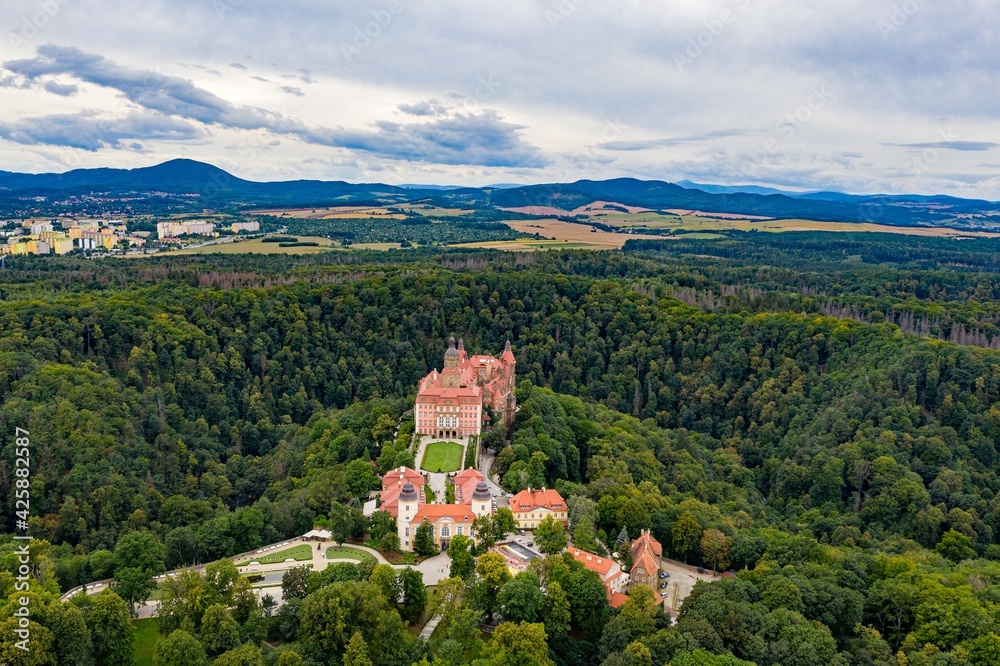 Beautiful aerial view of castle in autumn season. Popular castle in Poland.