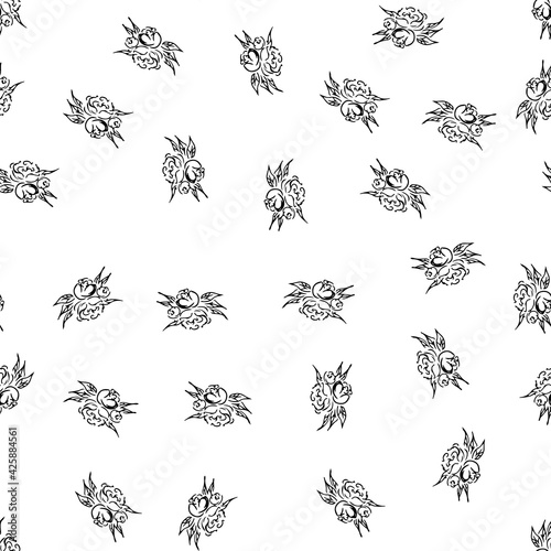 Fototapeta Naklejka Na Ścianę i Meble -  Doodle simple vector seamless pattern of hand-drawn peonies. Seamless random pattern of hand-drawn peonies. Isolated on white background.