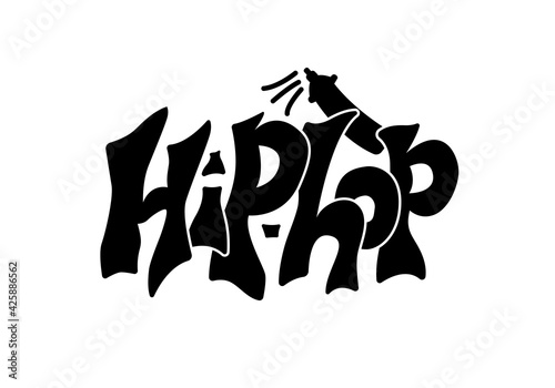 Vector illustration of hip hop isolated lettering with graffiti spray for banner, poster, dance studio advertisement, signage, clothing, accessories design. Creative handwritten text for the internet 