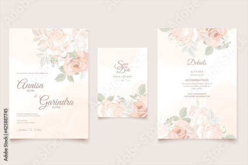 Beautiful floral frame wedding invitation card template Premium Vector