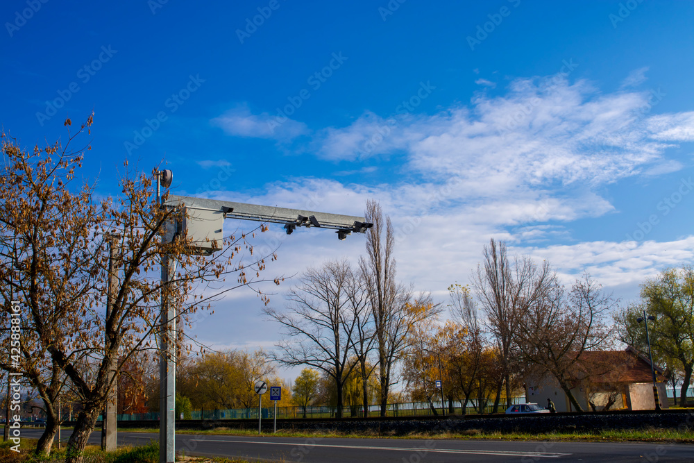 Fototapeta premium Traffic control cameras on the road in Balatonkenese