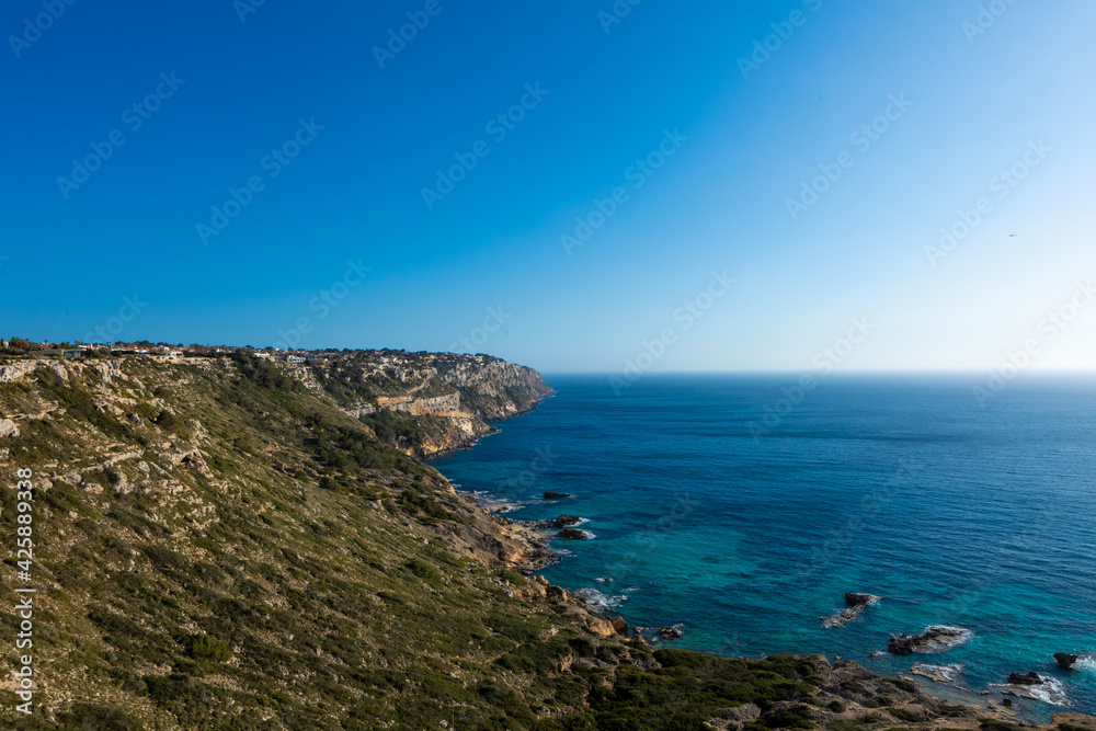 Beautiful Mediterranean landscape in Mirador de Sa Torre, Mallorca. Coastal cliff area with several coves. Excursion for sportsmen and nature lovers.
