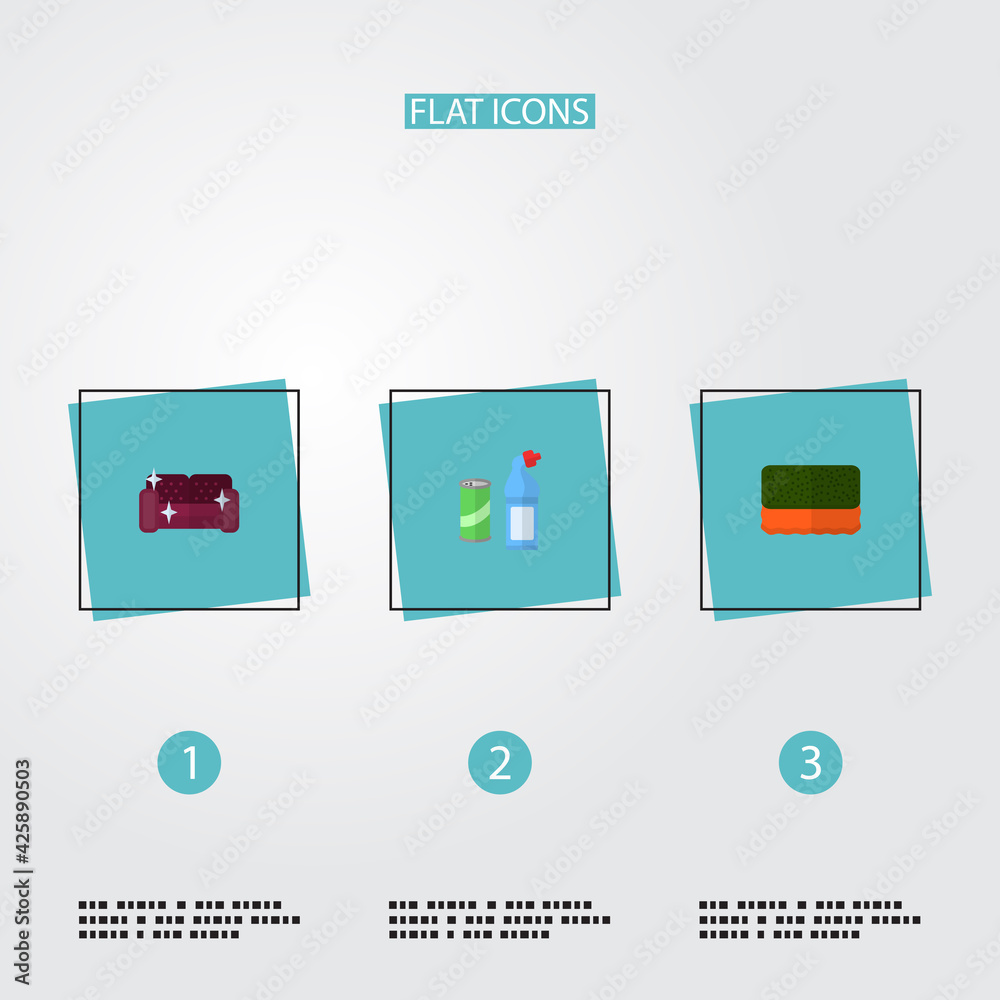 Set of cleaning icons flat style symbols with sponge, furniture