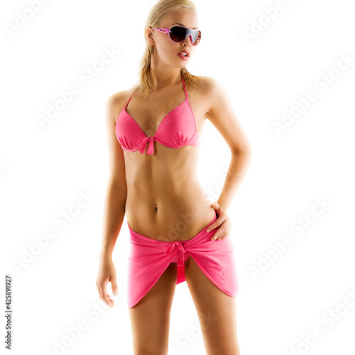  blond sexy girl in pink bikini and sunglasses © photoCD