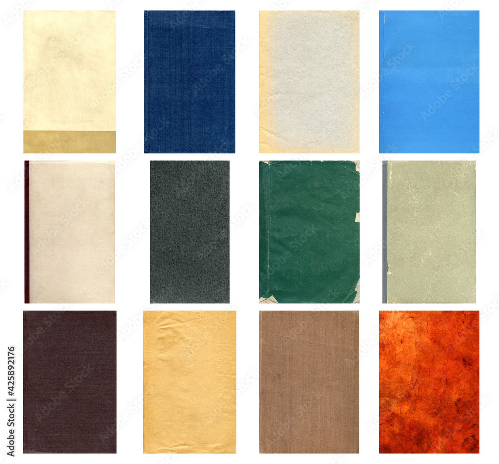 Paper and textile textures set. Blank retro pages and old book covers. Rough faded canvas surface. Perfect for background and vintage style design. Empty place for text. Paper and textile textures set. Blank retro pages and old book covers. Rough faded canvas surface. Perfect for background and vintage style design. Empty place for text.