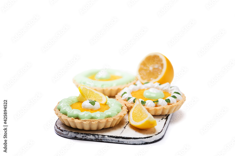 Traditional french lemon tart on white background Traditional french lemon tart on white background