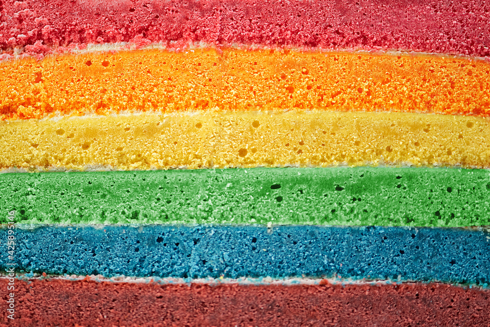 Delicious rainbow cake, close up